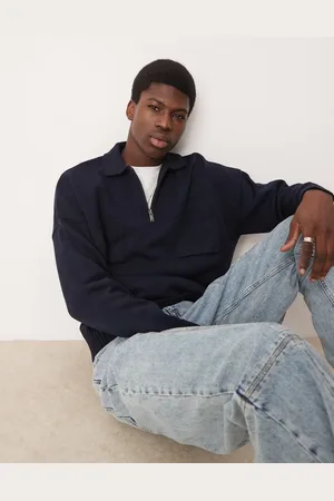 ASOS Oversized og strik-polo med kvart lynlås og brystlommer