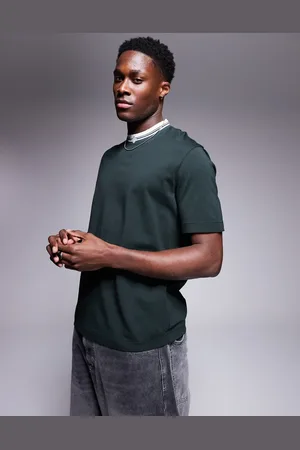 Armani Exchange Grøn T-shirt med kontrasterende hals med logo