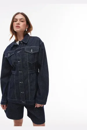 Topshop Indigofarvet denimjakke med indsyningsdetalje og striber-Blå