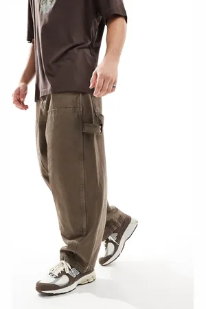 ASOS Brune og forvaskede baggy jeans med ballonben og tømrerdetaljer