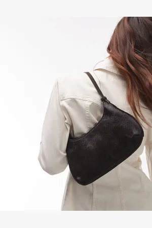MANGO Mørkebrun skuldertaske med hestehårslook