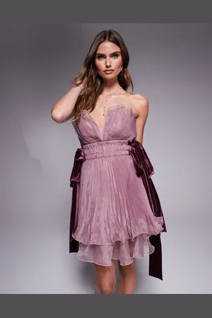 ASOS Lyslilla bandeau-minikjole med sløjfedetaljer og plisseringer i organza