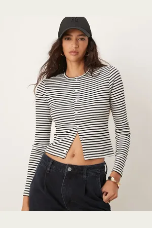 Miss Selfridge Stribet cardigan med ribber og knapper-Multifarvet