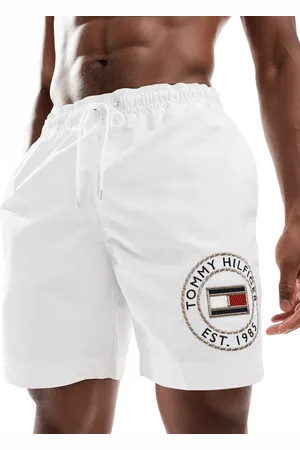 Tommy Hilfiger Lange og hvide badeshorts med løbesnor og logo