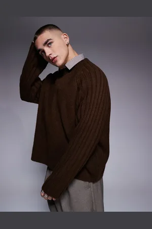 ASOS Oversized strikket trøje med rund hals og brede, ribstrikkede ærmer i firkantet pasform