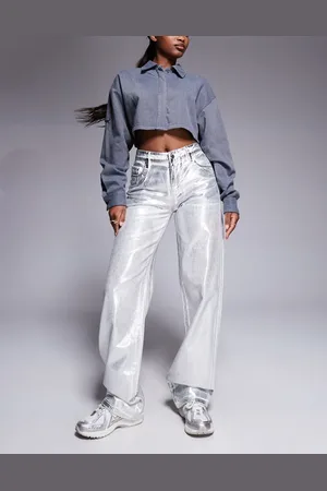 Armani Exchange Sølvfarvede og belagte jeans med metallisk finish og lige ben