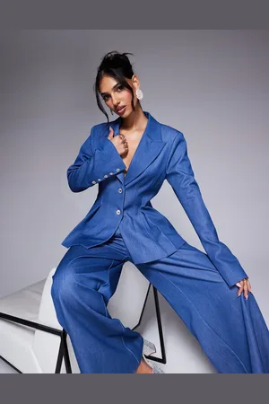 ASOS Skræddersyet blazer i chambray med tætsiddende talje og udsmykkede manchetter - Del af sæt-Guld