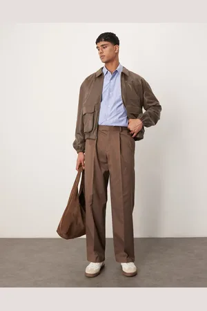 ASOS Premium - Brune elegante bukser med vide ben og dobbelte plisseringer