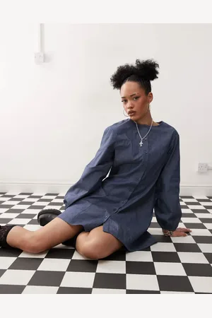 Reclaimed Minikjole med ballonærmer i denimlook