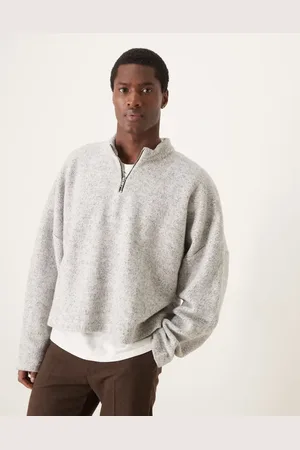 ASOS Gråmeleret oversized crop-sweatshirt med sænkede skuldre og ståkrave i børstet strik