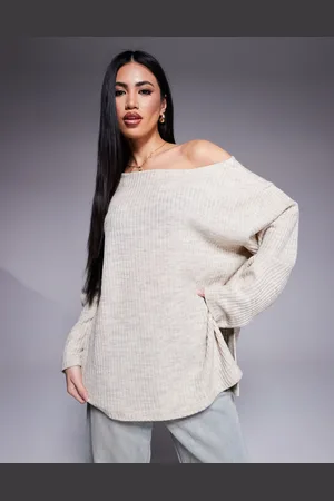 ASOS Cremehvid børstet offshoulder-top i ribstrik