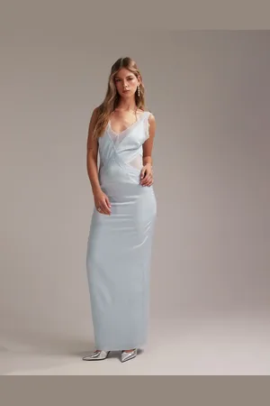 ASOS Brudepiger - maxikjole med dyb udskæring og blondedetaljer og søjlesnit i satin