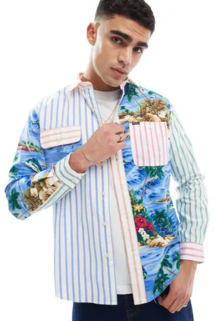 Ralph Lauren Oxford-skjorte med tropisk patchwork-print i klassisk, oversized pasform-Marineblå