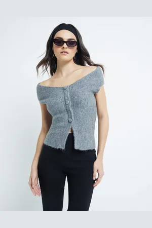 River Island Grå strikket offshoulder-top