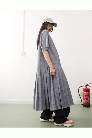 COLLUSION Marineblå og oversized midi-skjortekjole med kitteldesign grafiske tern