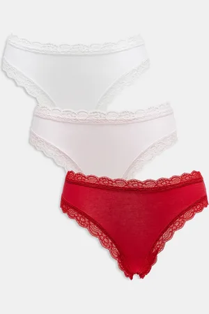 Lindex Emelie - Pakke med 3 par brasilianske trusser med blonder i bomuld