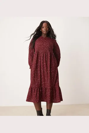 New Look New Look Curve - Bordeaux smock-midikjole i krølstof-Rød