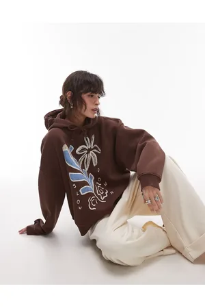 Topshop Mørkebrun oversized hættetrøje med grafik