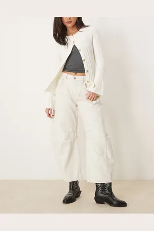 Free People Good Luck - Hvide jeans med mellemhøj talje og barrel-ben