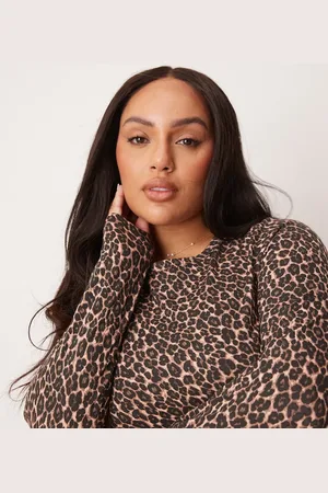 New Look New Look Curve - Langærmet bodystocking med leopardprint-Brun