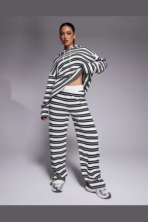 ASOS Strikkede bukser med brede ben og sorte og hvide striber - Del af sæt