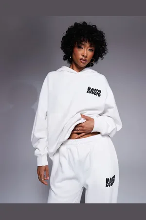 Kaiia Studio - Cremefarvet og sort og oversized hættetrøje med print af bobletekst på ryggen - Del af sæt-Hvid