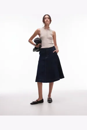 MANGO Plisseret midinederdel i denim