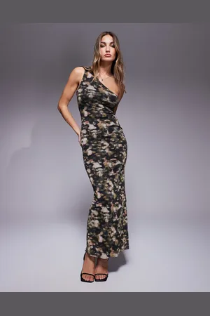 ASOS Oneshoulder-maxikjole med i mesh-Multifarvet