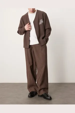 ASOS Brune elegante bukser med vide ben, opsmøgne kanter og striber