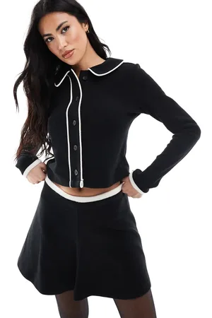 Miss Selfridge Cardigan i blød ribstrik med kontrastfarvede detaljer