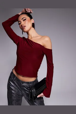ASOS Vinrød og stram oneshoulder-top med rynker og svaj