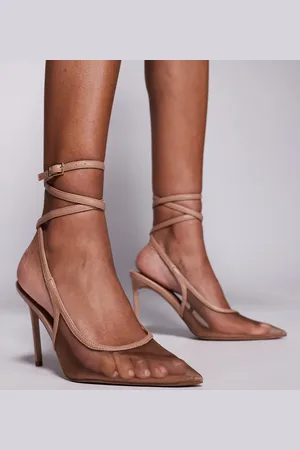 ASOS Poetry - sko med høje hæle, hælrem og mesh-detalje-Neutral