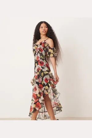 Miss Selfridge Maxikjole med flæser og blomstermønster-Multifarvet