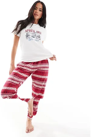 Threadbare Pyjamassæt med T-shirt og rødt skiprint