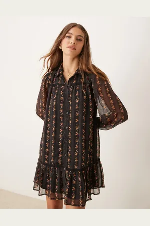 Miss Selfridge Skjortekjole med kantdetaljer og småblomstret print