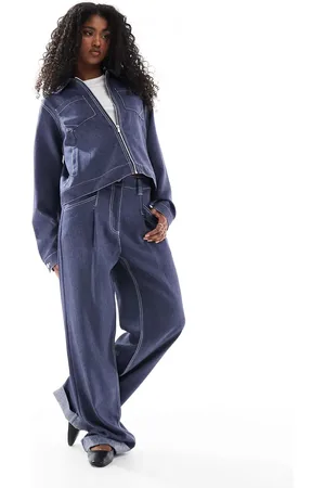ASOS Bukser med lige ben i denimlook - Del af sæt-Marineblå