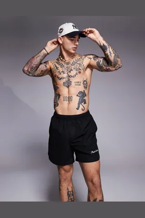 ASOS Sorte mellemlange badeshorts med broderi