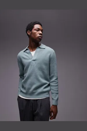 MANGO Lysegrøn polo-sweater i strik