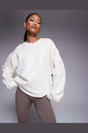ASOS Weekend Collective - Cremehvid oversized sweatshirt med logoprint