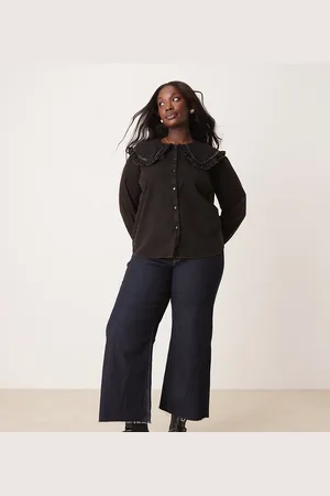 ASOS ASOS DESIGN Curve - Skjorte med flæsekrave i forvasket twill-Multifarvet
