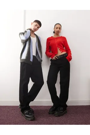 Reclaimed Unisex - Vasket sorte bukser i fløjl