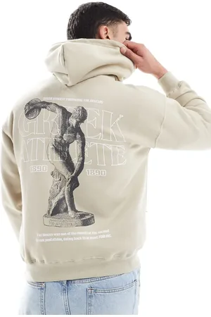 Pull&Bear Beige hættetrøje med grafisk print foran