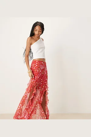 ASOS ASOS DESIGN Tall - Maxinederdel med flæser og i chiffon-Multifarvet