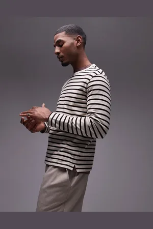 MANGO Mørkerød T-shirt med lange ærmer og striber