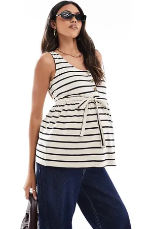 Mama;licious Mamalicious Maternity - Tanktop med bindebånd og marineblå striber-Multifarvet