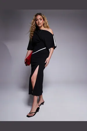 ASOS Midikjole med sænkede skuldre og kontrastfarvede detaljer