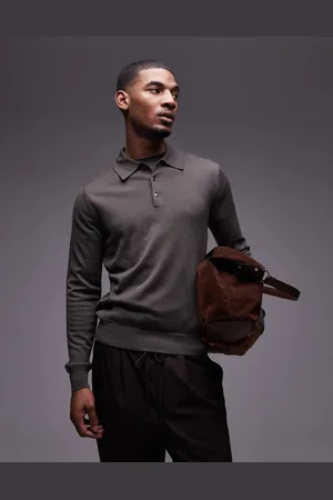 MANGO Lysebrun strikket polo-sweater med knapper