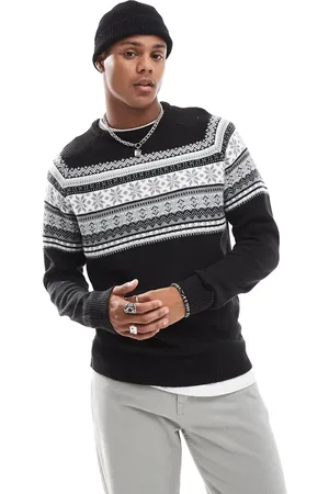 Brave Soul Og hvid trøje med fairisle-design