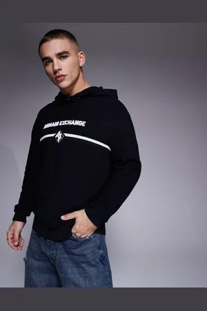 Armani Exchange Marineblå strikket hættetrøje med logo på brystet