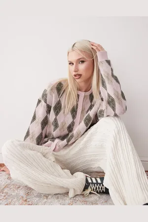 Reclaimed Cardigan med argyle-tern i firkantet pasform